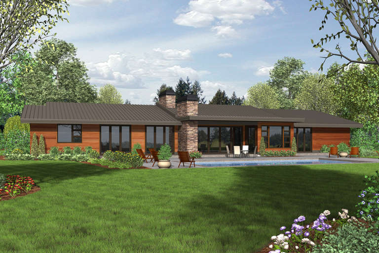 Mid Century Modern House Plan #2559-00710 Elevation Photo