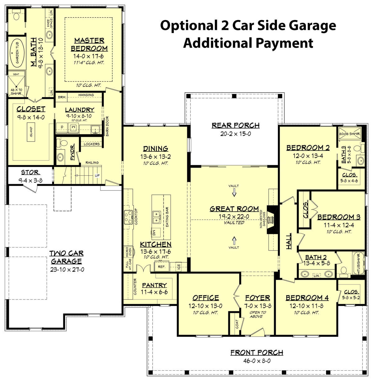 Optional 2 Car Side Garage Layout for House Plan #041-00179