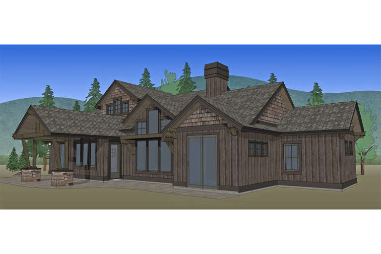 Mountain Rustic House Plan #5829-00003 Elevation Photo
