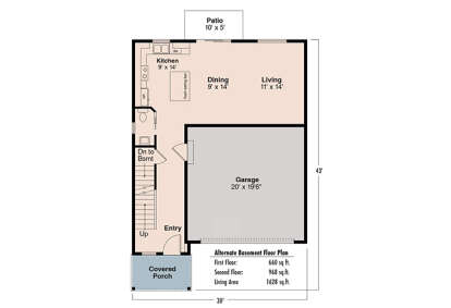Main Floor w/ Basement Stairs Location for House Plan #035-00826
