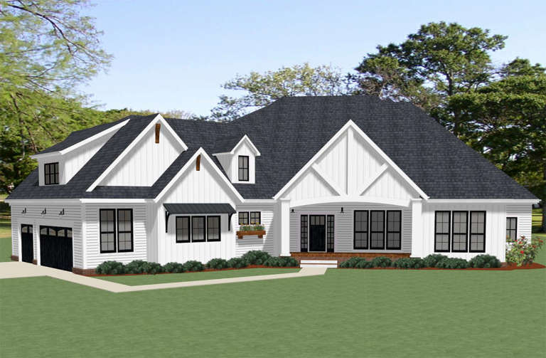 Modern Farmhouse Plan: 3,734 Square Feet, 4 Bedrooms, 4 Bathrooms ...