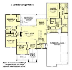 Three Car Side Garage Option for House Plan #041-00187