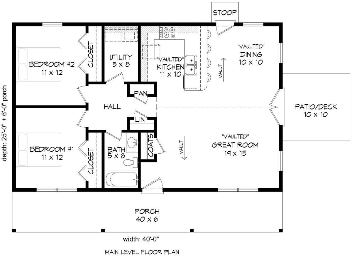 Country Plan 1000 Square Feet 2 Bedrooms 1 Bathroom 940 00129