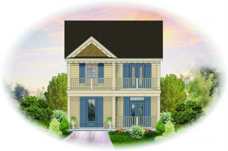 Narrow Lot House Plan #053-00050 Elevation Photo