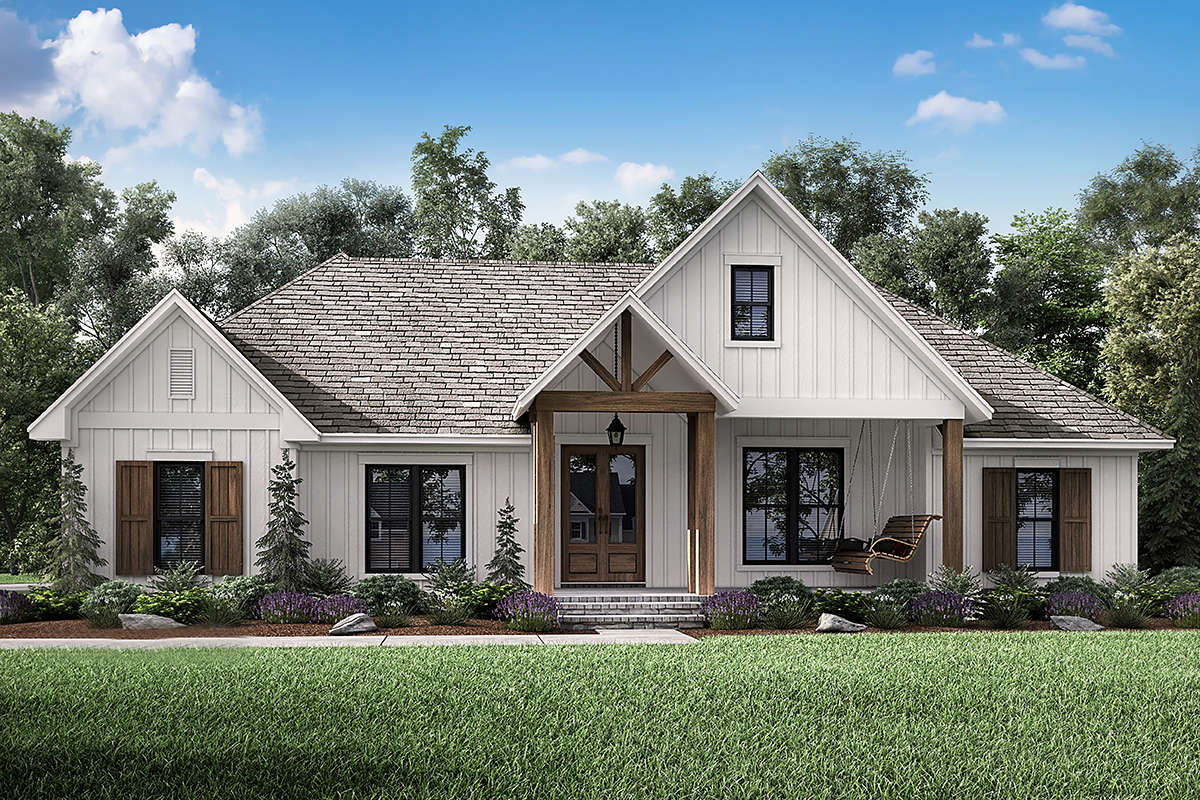 Featured image of post Rustic Farmhouse Single Story Modern Farmhouse Exterior - A modern, white country kitchen hung with art collection above aga, exposed beams and oak table.