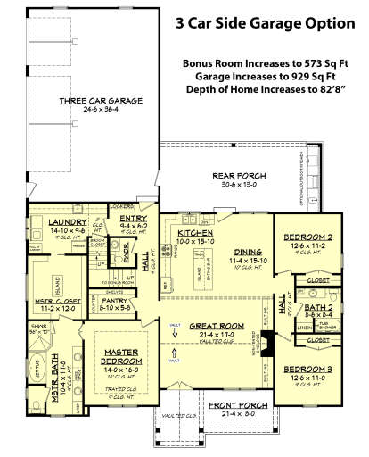 3 Car Side Garage Option for House Plan #041-00190