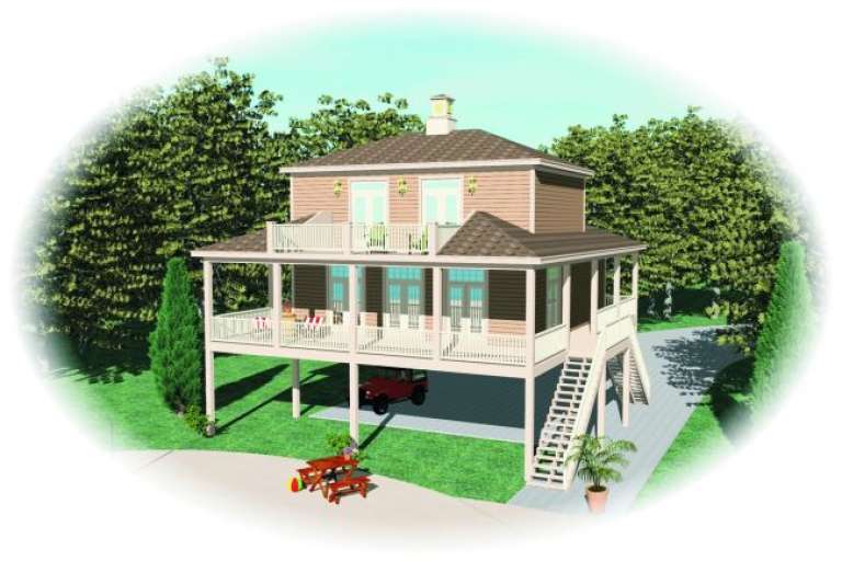 Coastal House Plan #053-00081 Elevation Photo