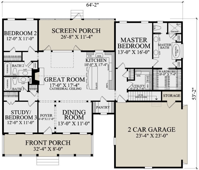Country Plan - 1,903 Square Feet, 3 Bedrooms, 3 Bathrooms | Floor Plan ...