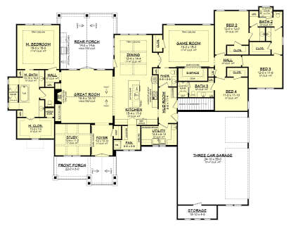 Main Floor w/ Basement Stairs Location for House Plan #041-00193