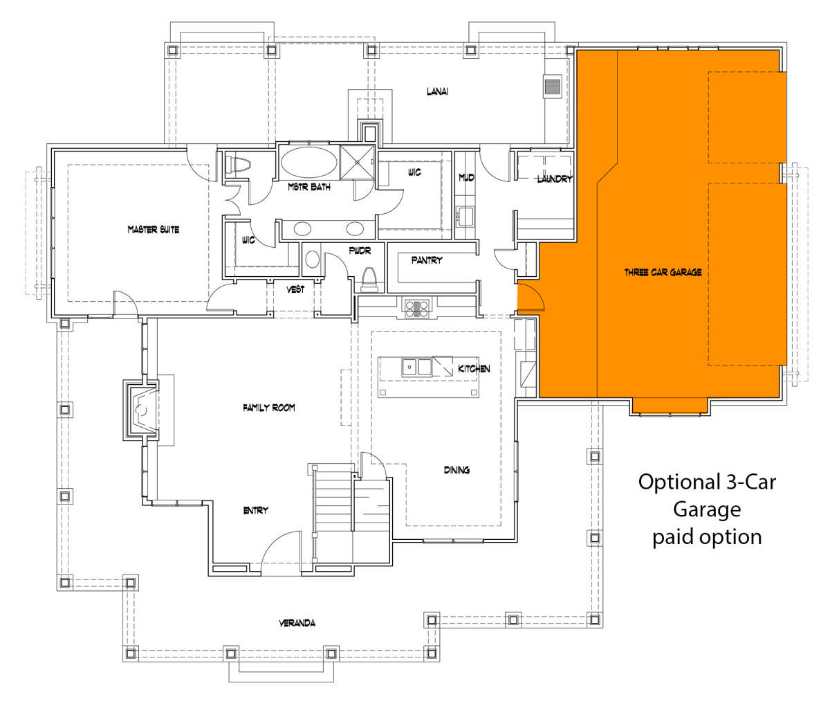 Optional 3 Car Garage for House Plan #9401-00101