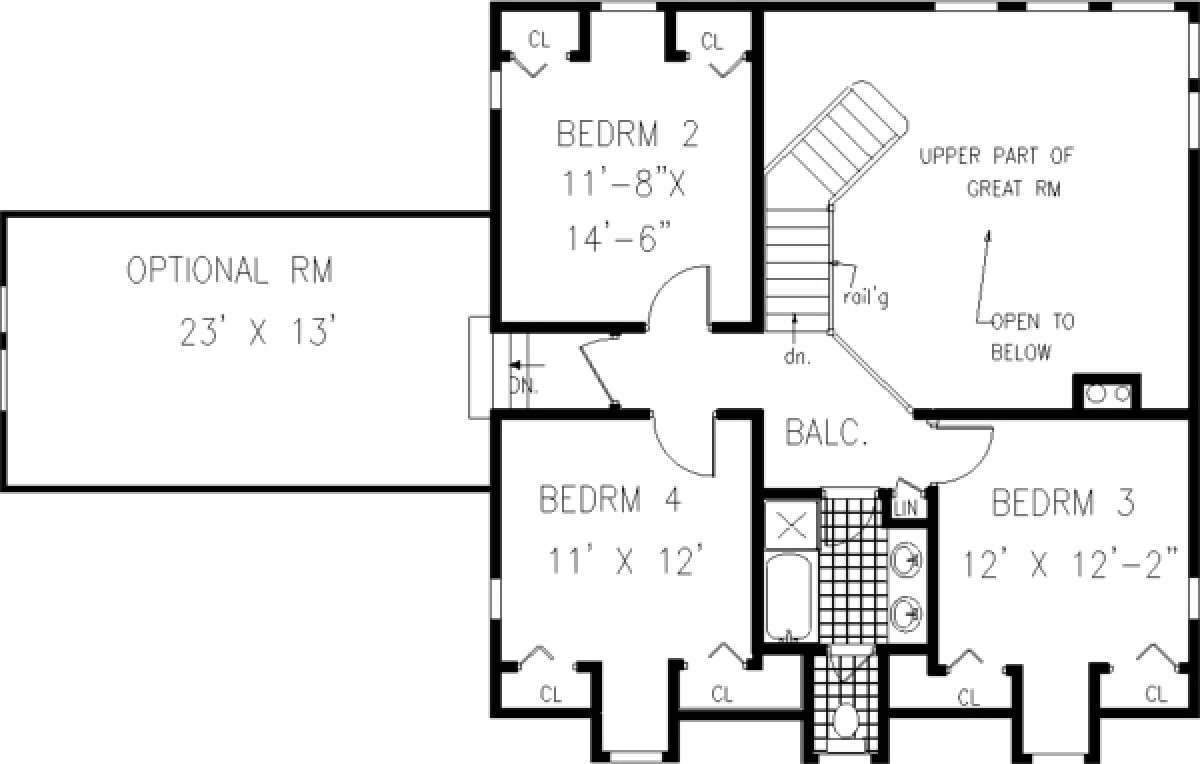 Upper Floor for House Plan #033-00044