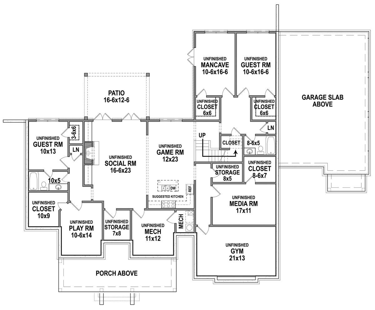 Unfinished Basement for House Plan #4195-00032