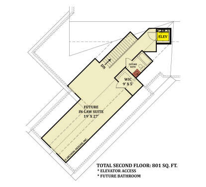 Bonus Room, Future In-Law Suite, Future Bath, WIC, Elevator, Stairs. 801 sq. ft. House Plan # 4195-00034 Bonus Room Floor Plan Drawing by America's Best House Plans, Inc.