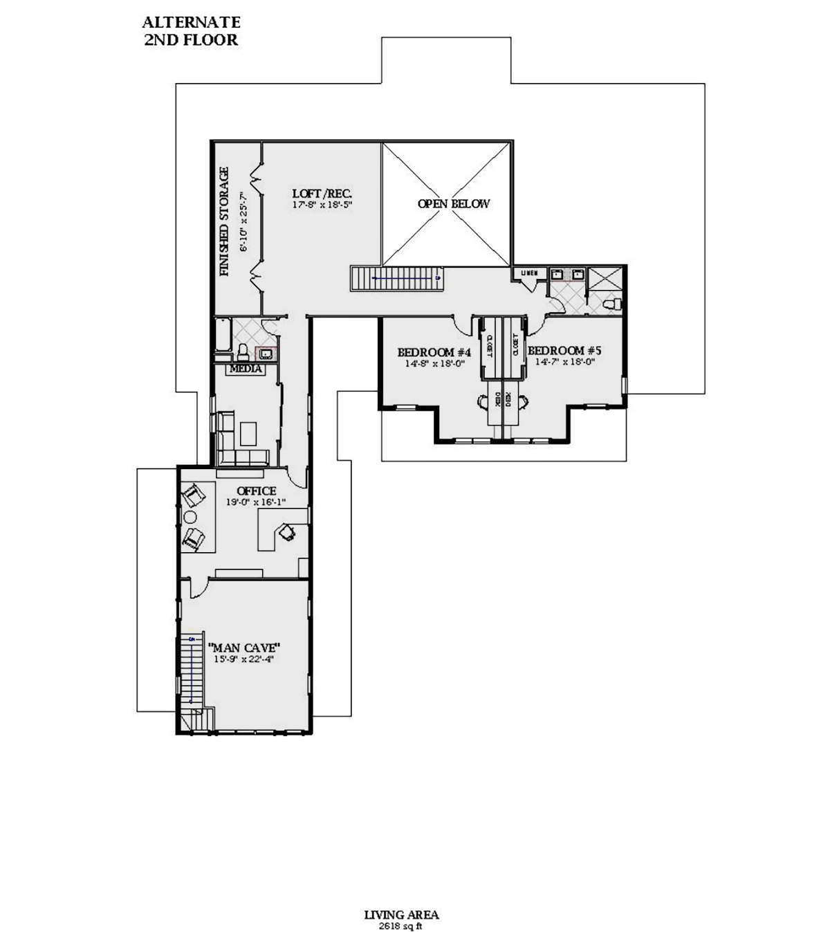 Alternate Second Floor for House Plan #6849-00090
