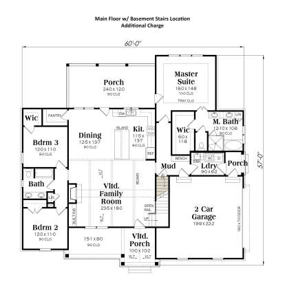 Main Floor w/ Basement Stairs Location for House Plan #009-00288