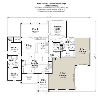 Main Floor w/ Optional 3 Car Garage for House Plan #009-00288