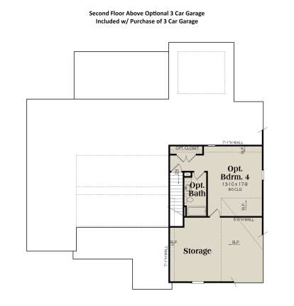 Second Floor Above Optional 3 Car Garage for House Plan #009-00288