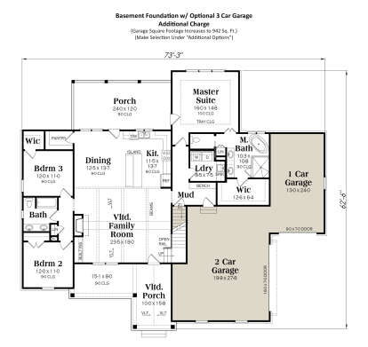 Basement Foundation w/ Optional 3 Car Garage for House Plan #009-00288