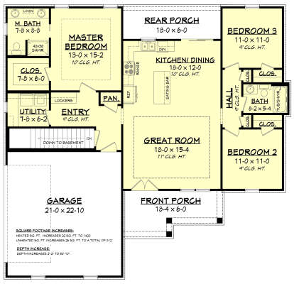 Main Floor w/ Basement Stairs Location for House Plan #041-00203