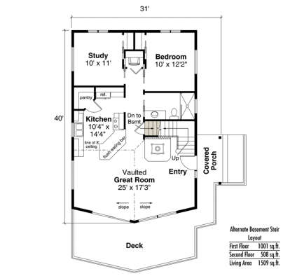 Main Floor w/ Basement Stair Location for House Plan #035-00848