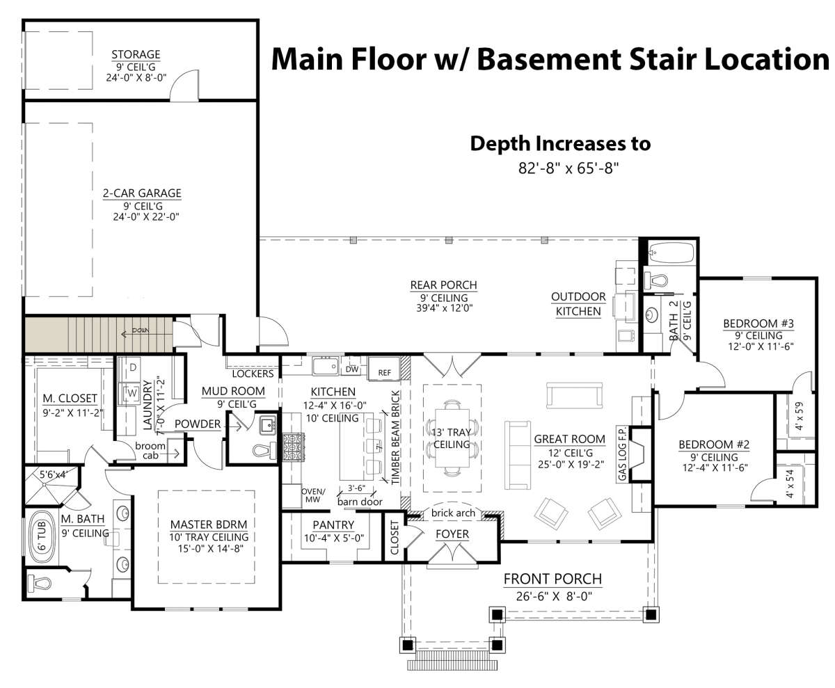 Main Floor w/ Basement Stair Location for House Plan #4534-00021