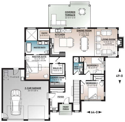 Main Floor w/ Basement Stairs Location for House Plan #034-01235
