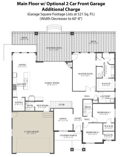 Main Floor w/ Optional 2 Car Front Garage for House Plan #2802-00055