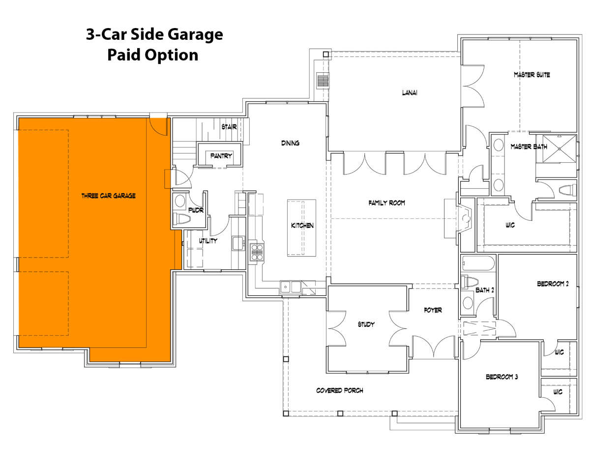 3 Car Side Garage Option for House Plan #9401-00108