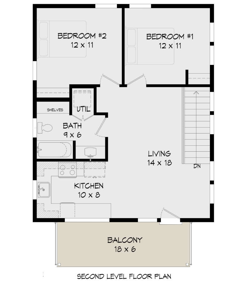 Modern Plan - 820 Square Feet, 2 Bedrooms, 1 Bathroom | Floor Plan #940 ...