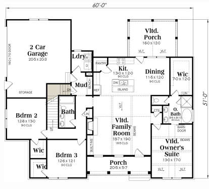 Main Floor w/ Basement Stairs Location for House Plan #009-00292