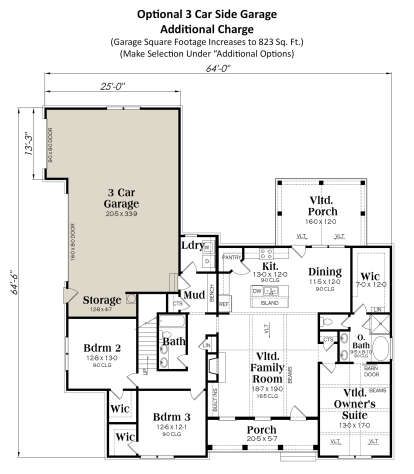 Main Floor w/ 3 Car Side Garage Option for House Plan #009-00292