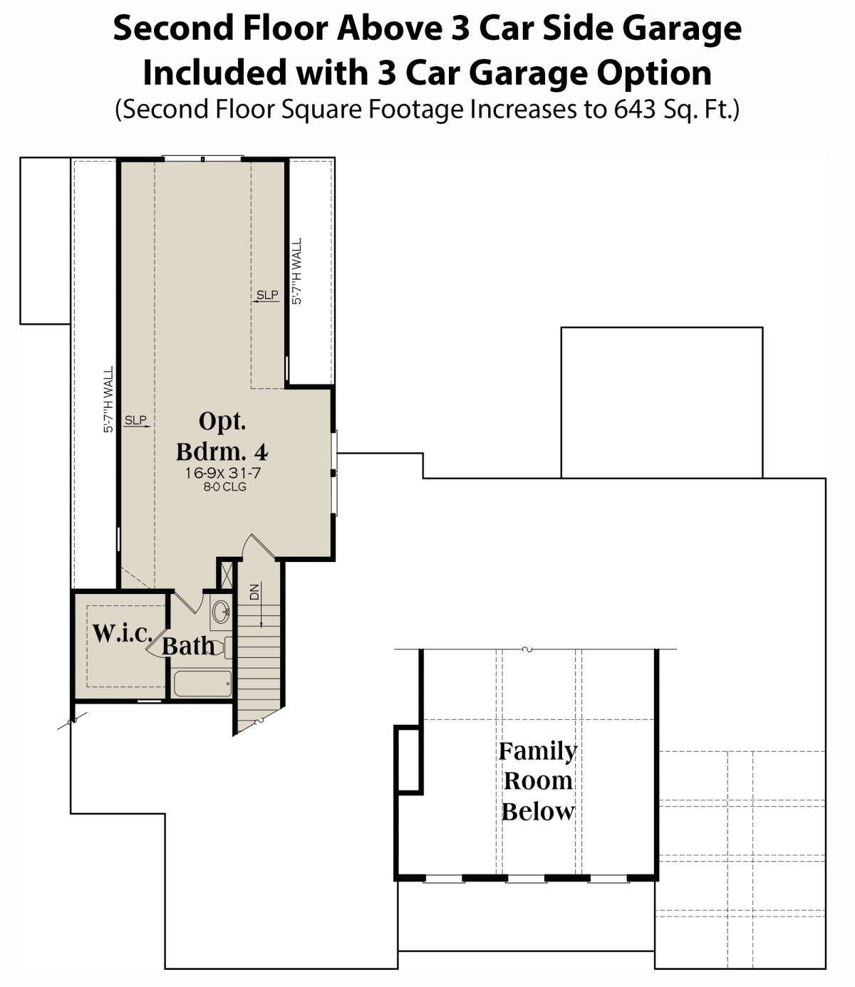 Optional Second Floor over 3 Car Garage for House Plan #009-00292