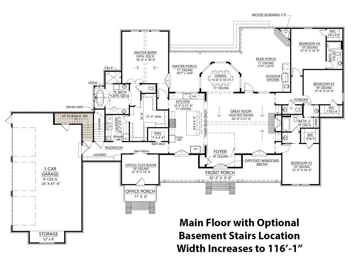 Main Floor w/ Optional Basement Stairs Location for House Plan #4534-00022