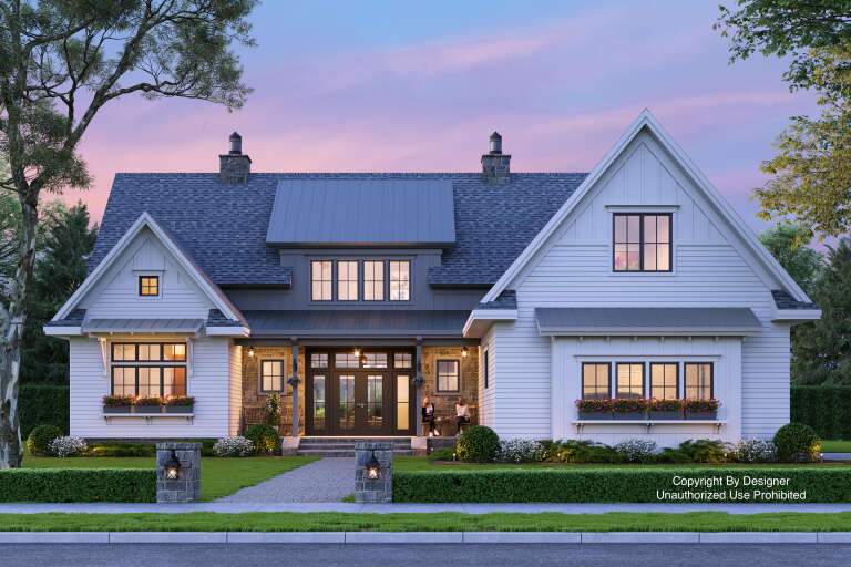 House Plan House Plan #24383 Front Elevation at Dusk