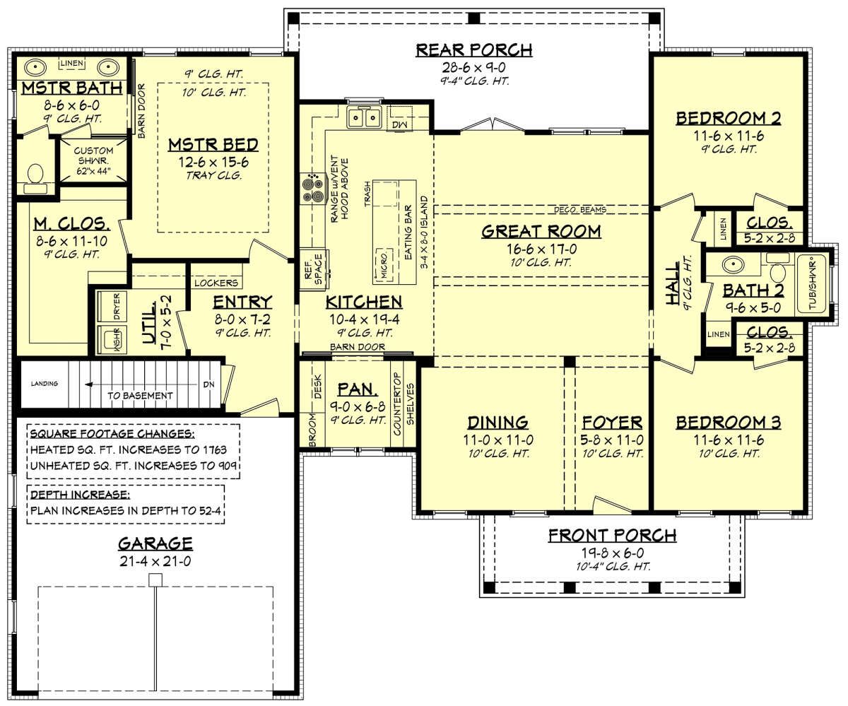 Main Floor w/ Basement Stair Location for House Plan #041-00221
