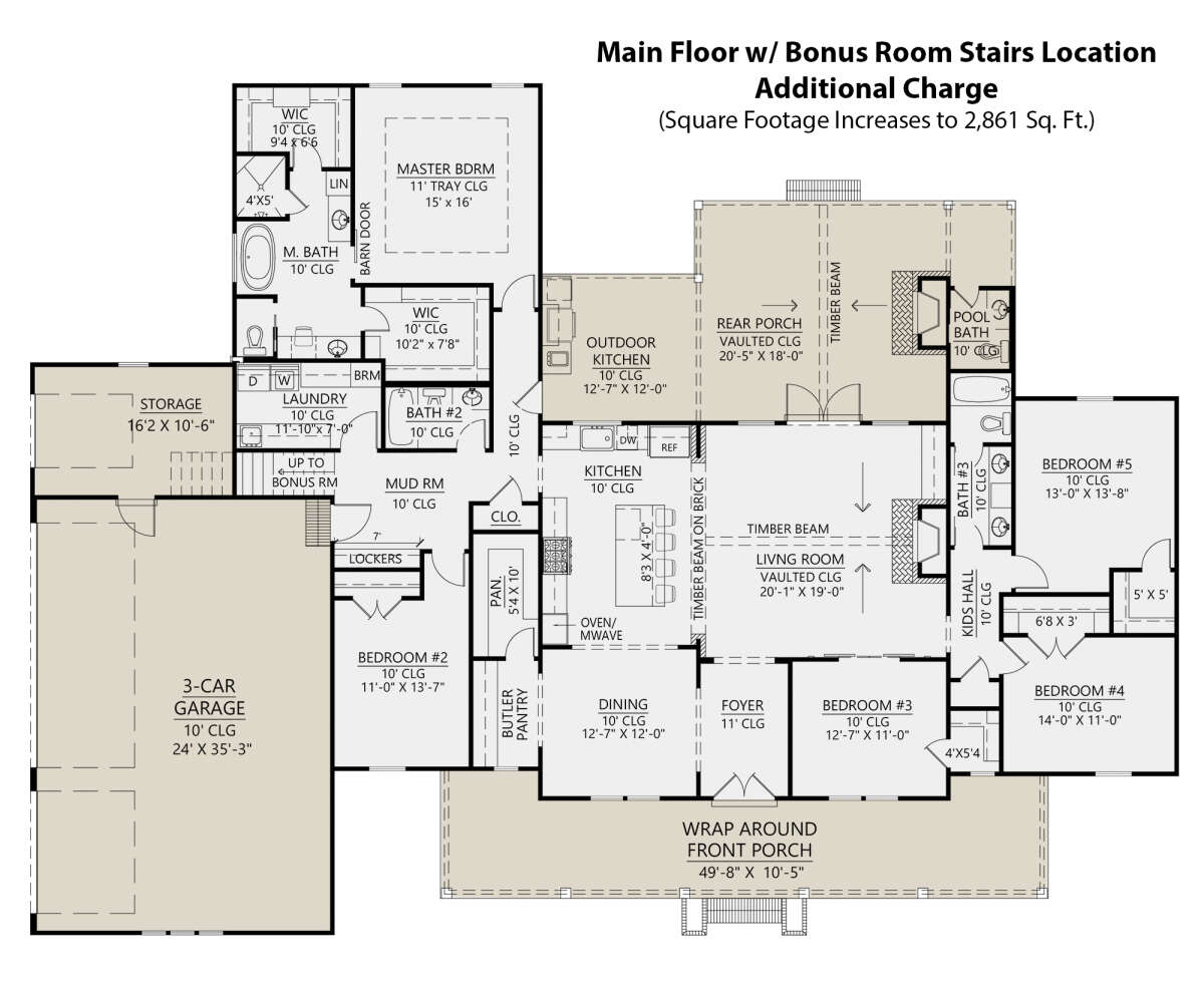 Main Floor w/ Bonus Room Stair Location for House Plan #4534-00028