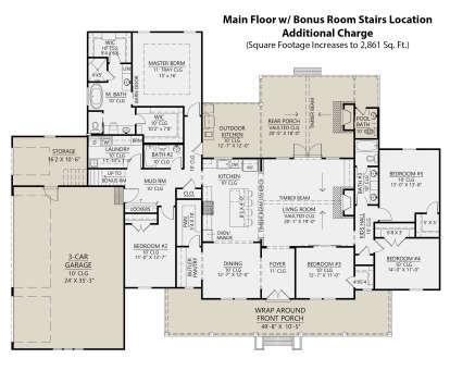Main Floor w/ Bonus Room Stairs Location for House Plan #4534-00028