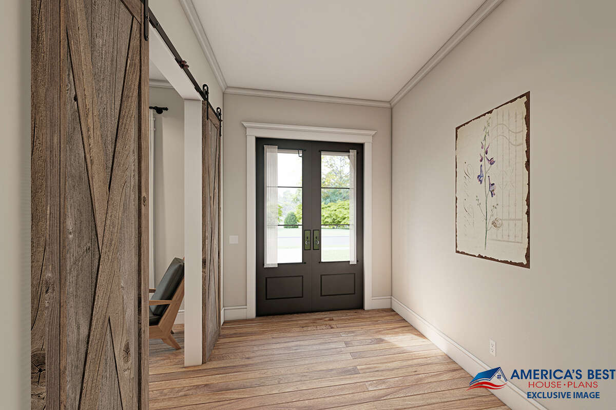 Modern Farmhouse Plan: 3,086 Square Feet, 4 Bedrooms, 3.5 Bathrooms - 041-00222 This modern farmhouse plan features 3,086 square feet of living space, including 4 bedrooms and 3.5 bathrooms. The interior design of this home combines the charm of a traditional farmhouse with the sleek lines and modern amenities of a contemporary home, creating a comfortable and stylish living environment for the whole family.