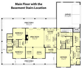 Main Floor w/ Basement Stair Location for House Plan #041-00223