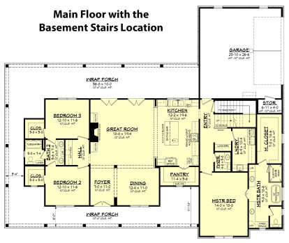 Main Floor w/ Basement Stair Location for House Plan #041-00223