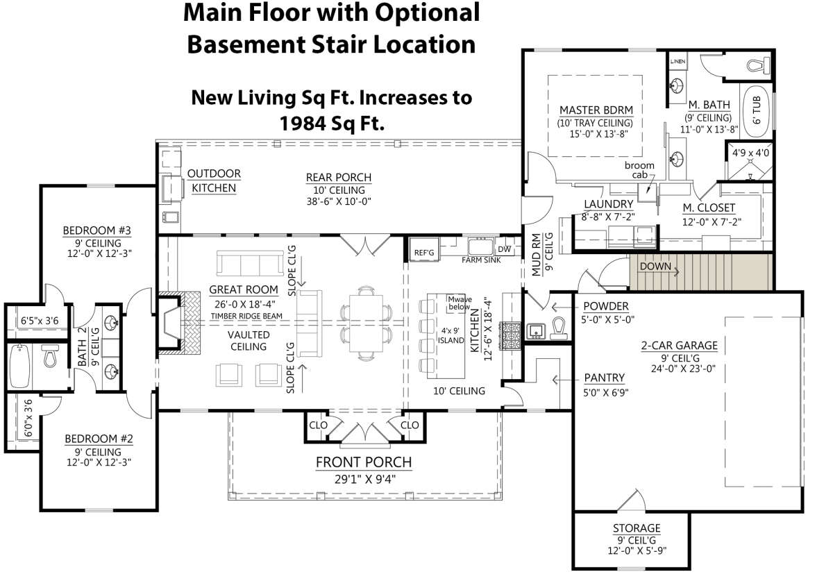 Main Floor w/ Basement Stair Location for House Plan #4534-00029