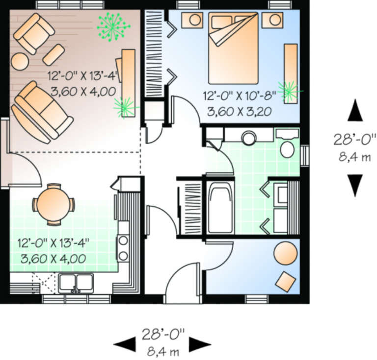Bungalow Plan - 784 Square Feet, 1 Bedroom, 1 Bathroom | Floor Plan ...