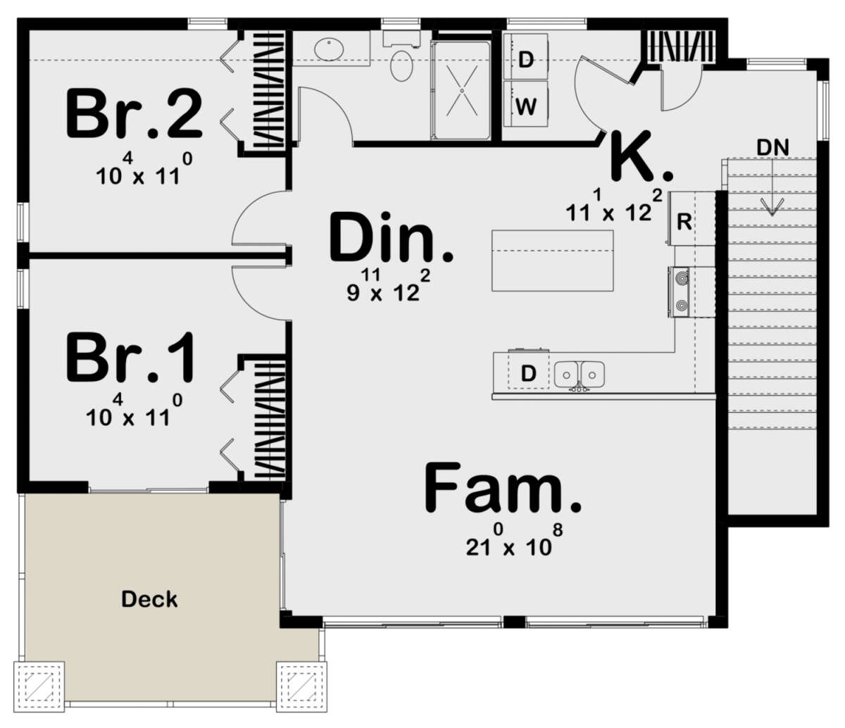 1161 s/f Prefabricated 2 BR 2 BA Home Building Plan 
