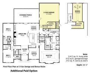 Main Floor w/ Optional 2 Car Side Garage for House Plan #4195-00036