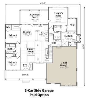 3 Car Side Garage Option for House Plan #009-00294