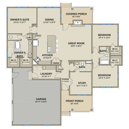 2 Car Side Garage Option for House Plan #3571-00008