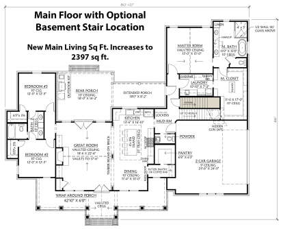 Main Floor w/ Basement Stair Location for House Plan #4534-00035