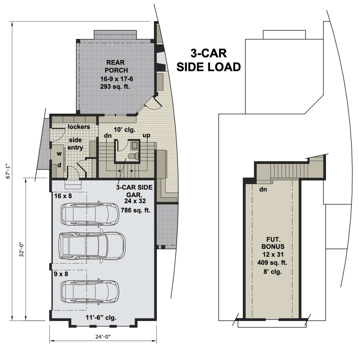 3 Car Side Garage Option for House Plan #098-00325