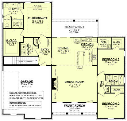 Main Floor w/ Basement Stair Location for House Plan #041-00231