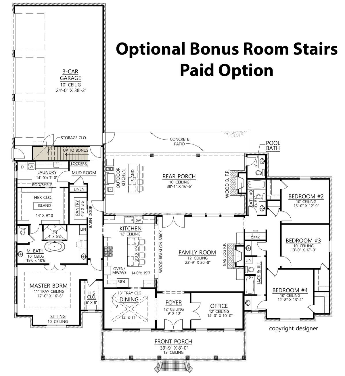 Main Floor w/ Optional Bonus Room Stairs for House Plan #4534-00036
